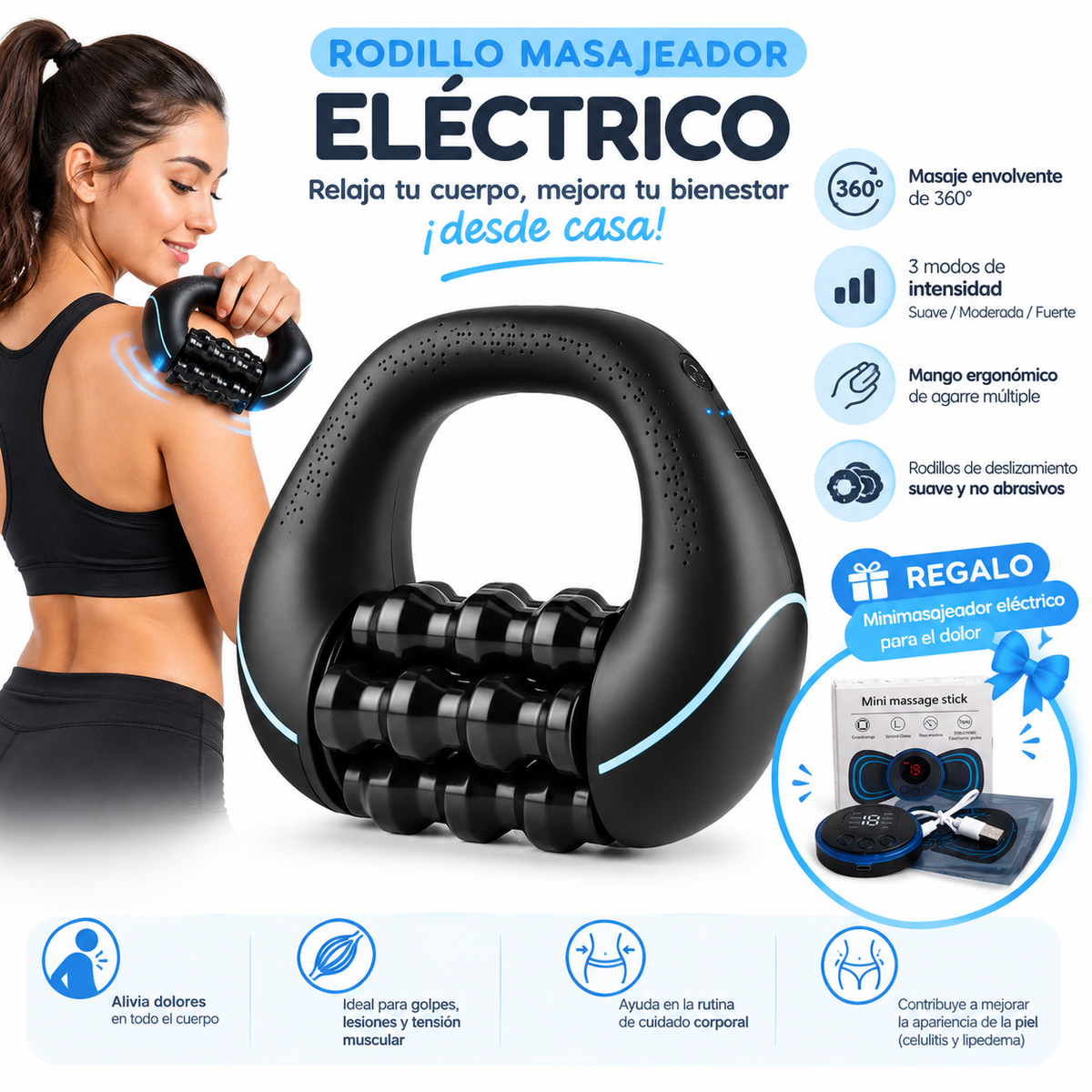 Rodillo masajeador eléctrico + Minimasajeador eléctrico de regalo 🎁